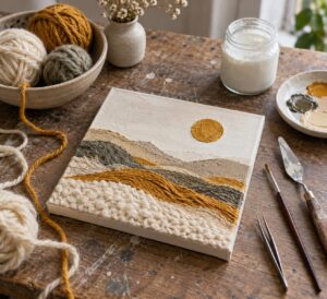 how to add yarn to a mixed media painting