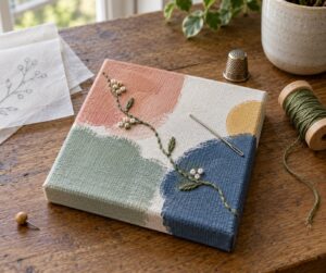 how to hand embroider on top of a painting