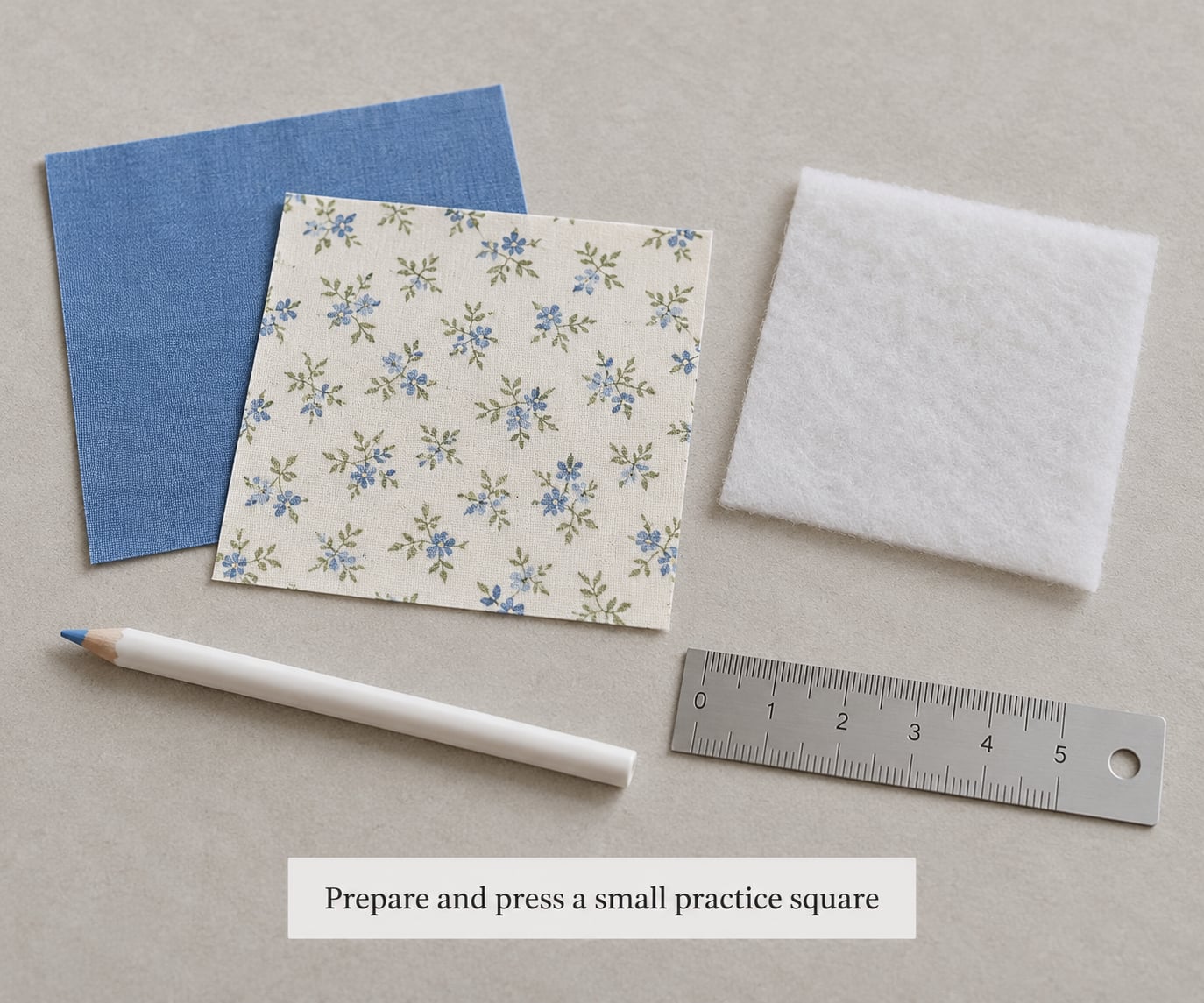 Prepare and press a small practice square