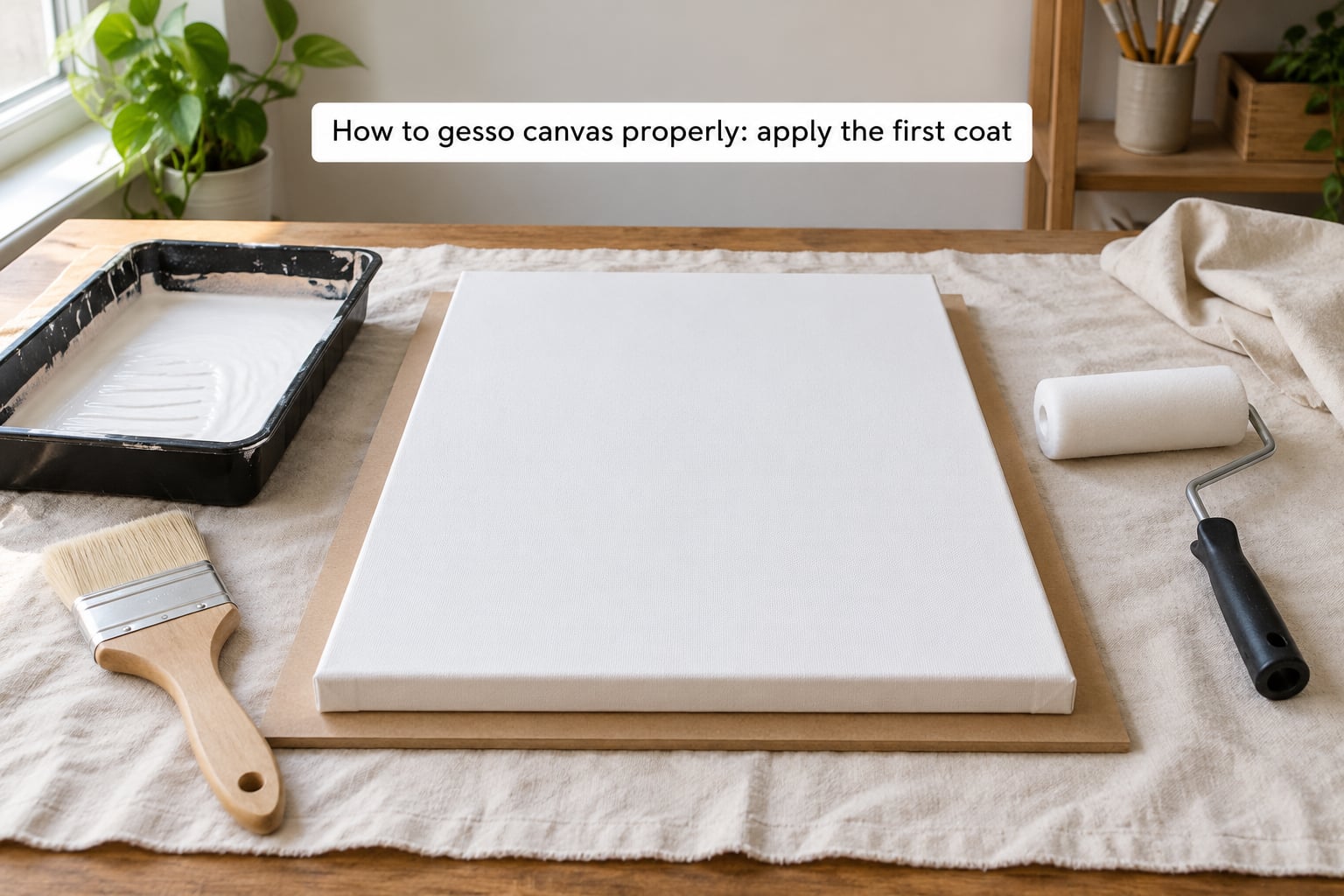 How to gesso canvas properly: apply the first coat