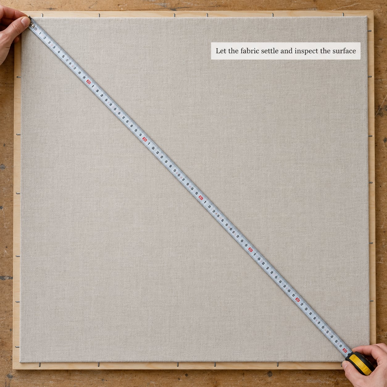 Let the fabric settle and inspect the surface