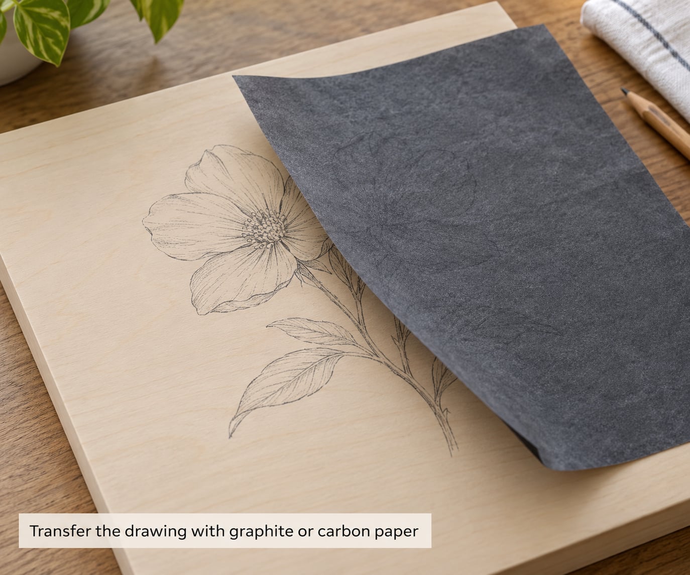 Transfer the drawing with graphite or carbon paper